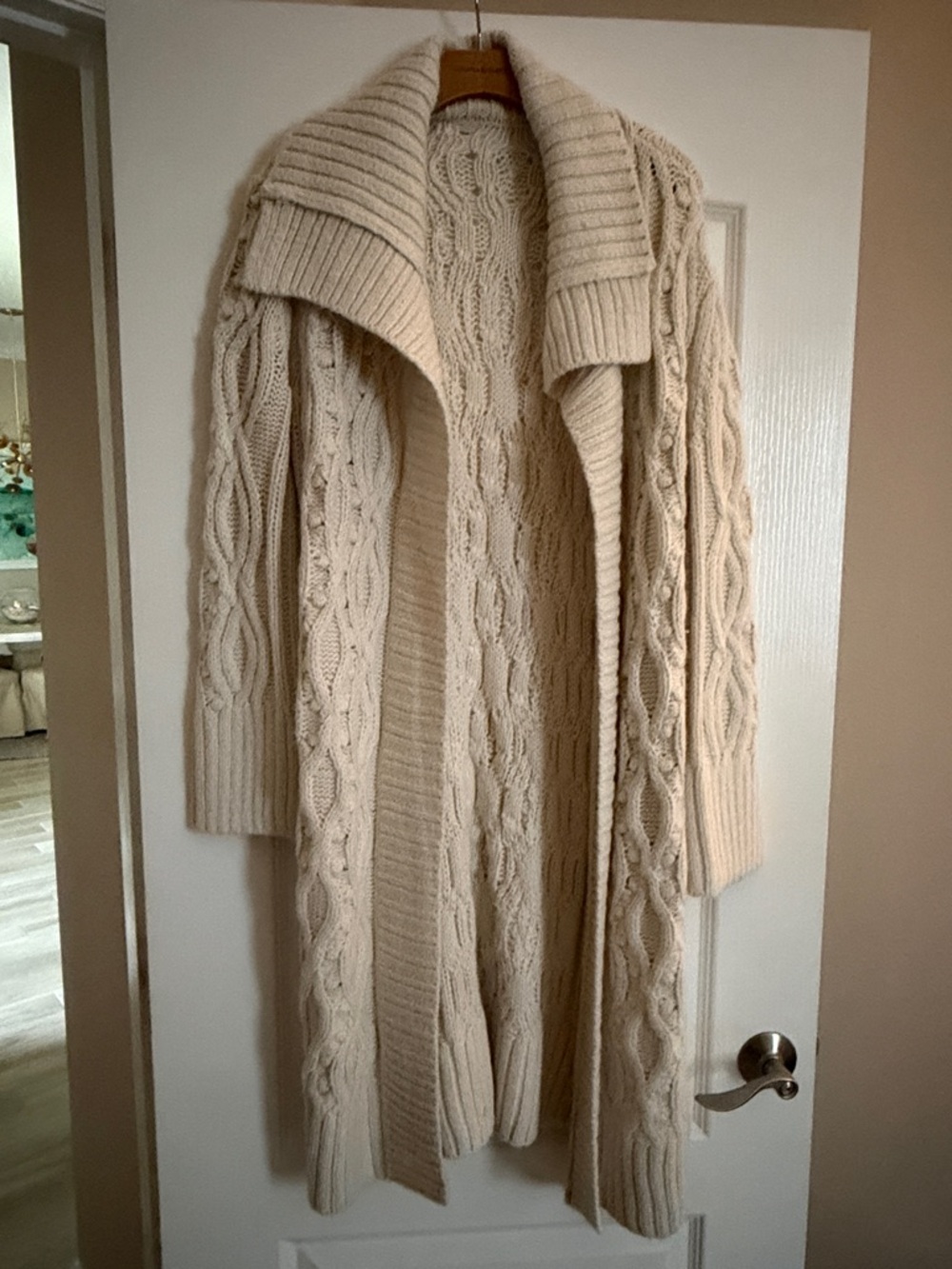 LOFT Cream Cable Knit Long Open Cardigan